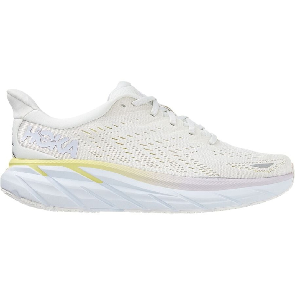 Hoka One One Clifton 8 White and Pale Yellow Heel Women’s 9